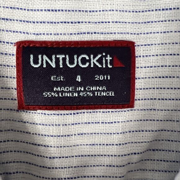 Untuckit Shirt Womens 4 White Stripe Button Up Long Sleeve Linen Blend Top - Picture 7 of 11